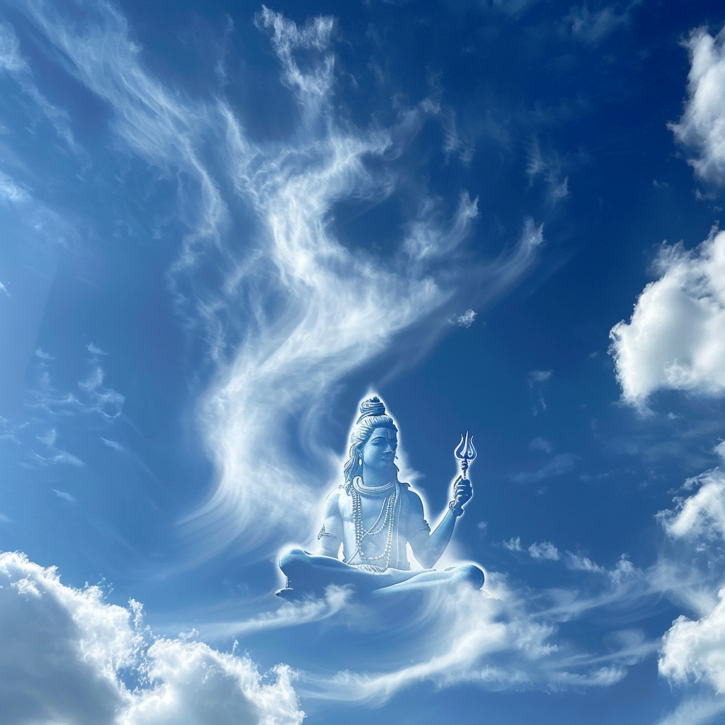 lord shiva and goddess parvati in the clouds