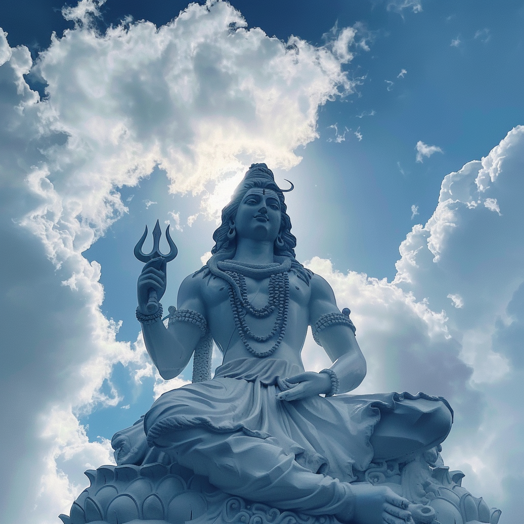 lord shiva and goddess parvati in the clouds